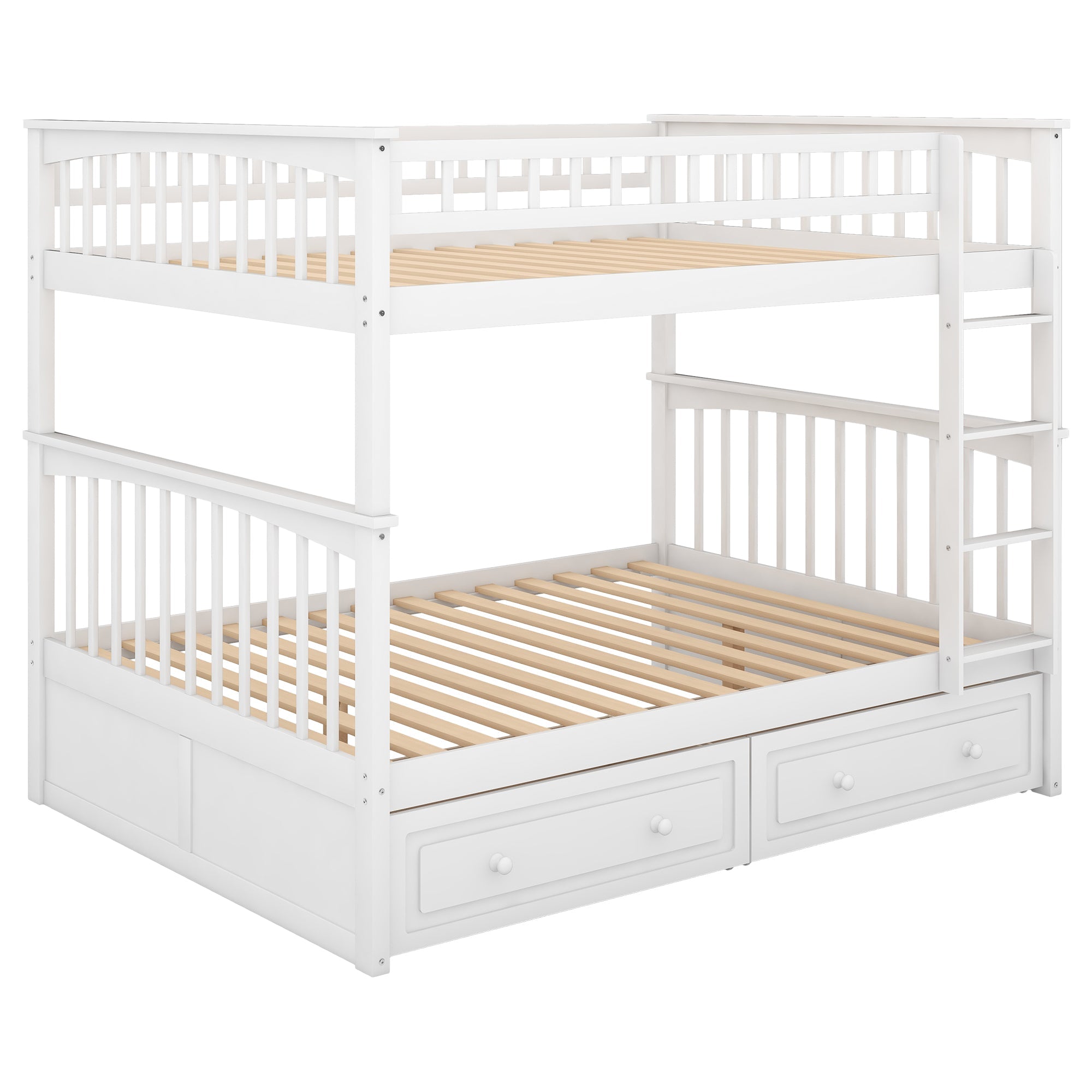 Euroco Pine Wood Bunk Bed With Storage, Full-Over-Full, White