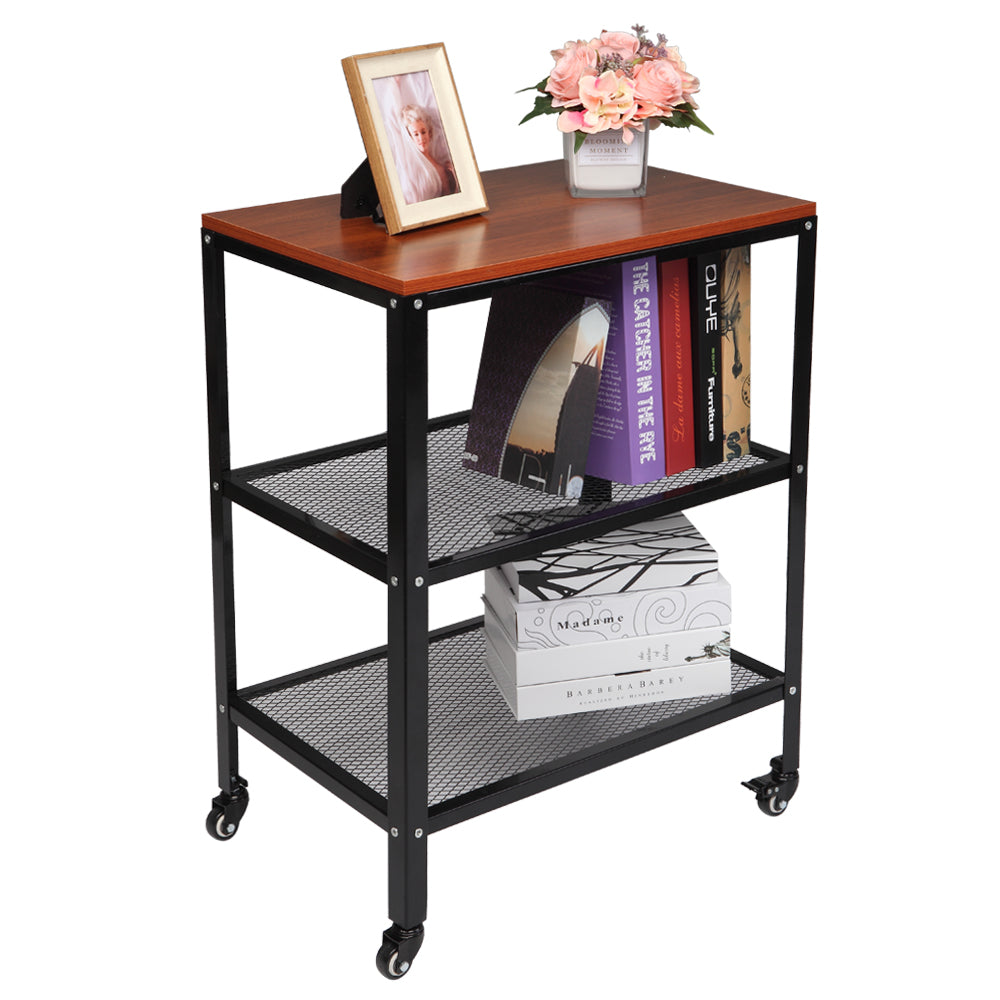 QEEK Serving Cart， 3-Tier Bar Cart on Wheels with Storage and Steel Frame， Microwave Cart， Rolling Kitchen Utility Cart， Standing Bakers Rack Storage Cart for Living Room， 23.6