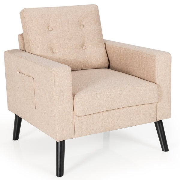 Modern Accent Armchair Upholstered Single Sofa Chair w/ 2-Side Pockets - See Details