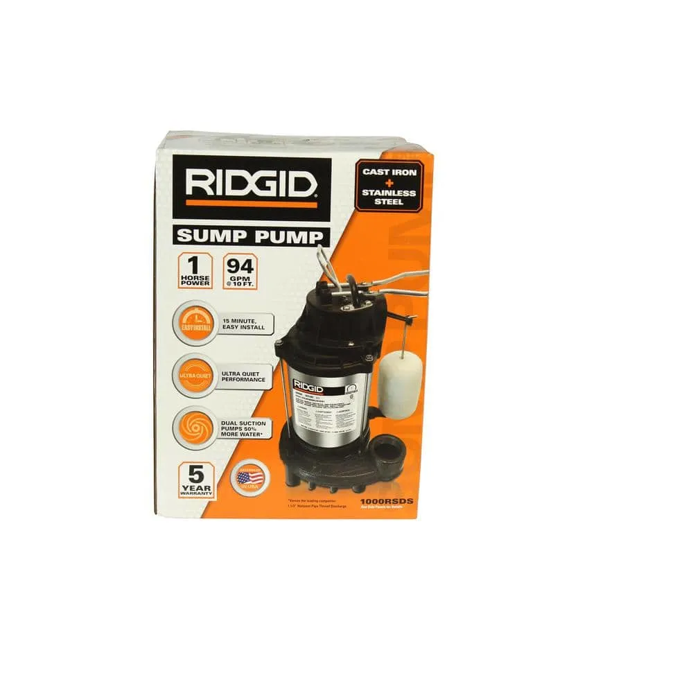 RIDGID 1 HP Stainless Steel Dual Suction Sump Pump 1000RSDS