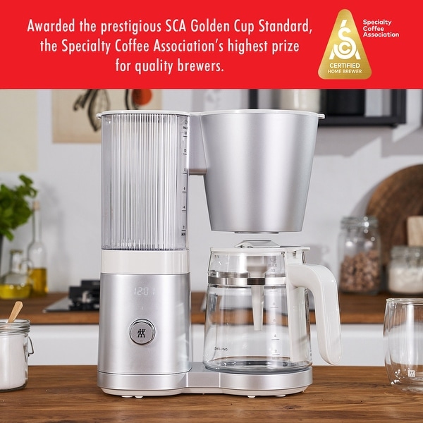 ZWILLING Enfinigy Glass Drip Coffee Maker 12 Cup， Awarded the SCA Golden Cup Standard， Silver - 3-qt