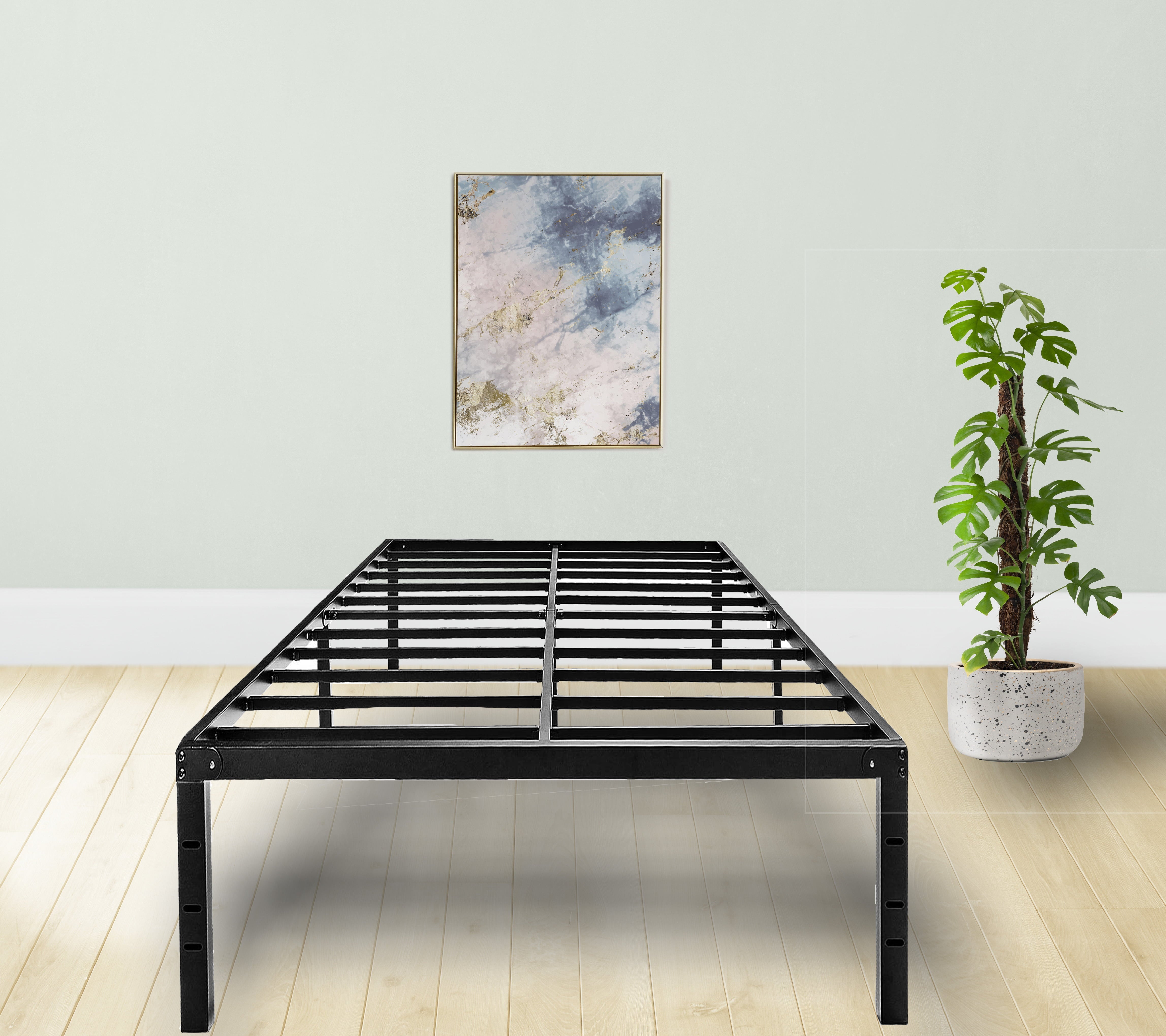 FOYUEE 18 inch Full Bed Frame No Box Spring Needed, Tall Platform Bedframe with Storage Black Metal