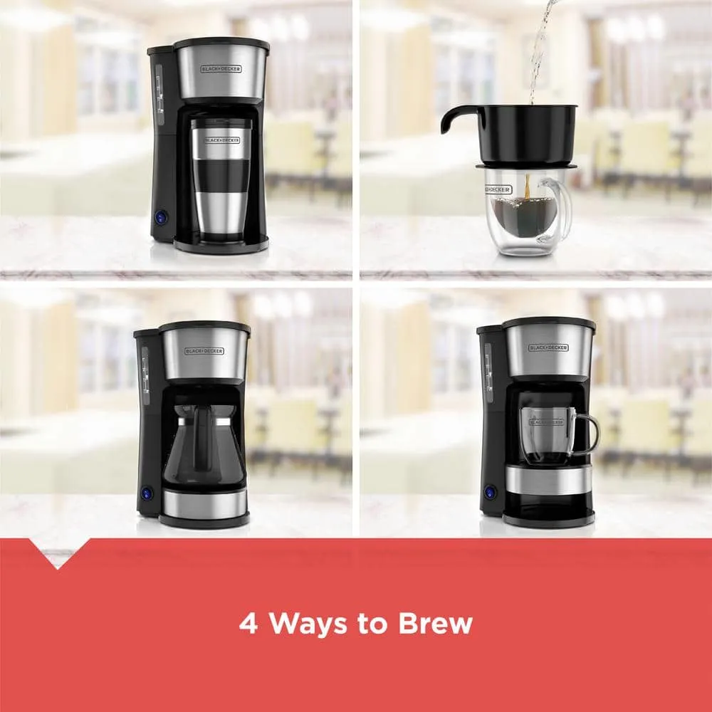 BLACK+DECKER 4-in-1 5-Cup Black Stainless Steel Drip Coffee Maker CM0755S