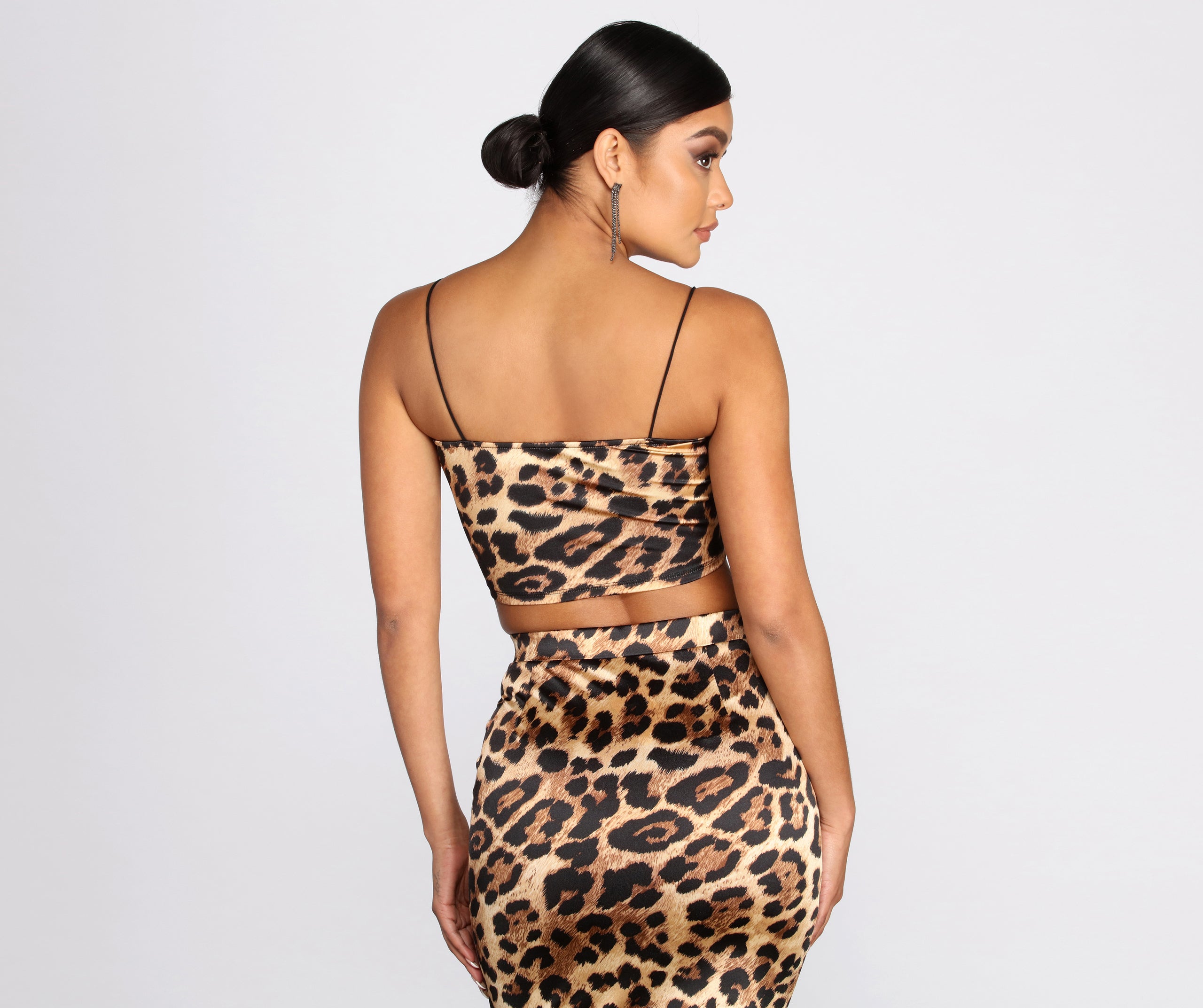 Cropped Leopard Print Satin Top