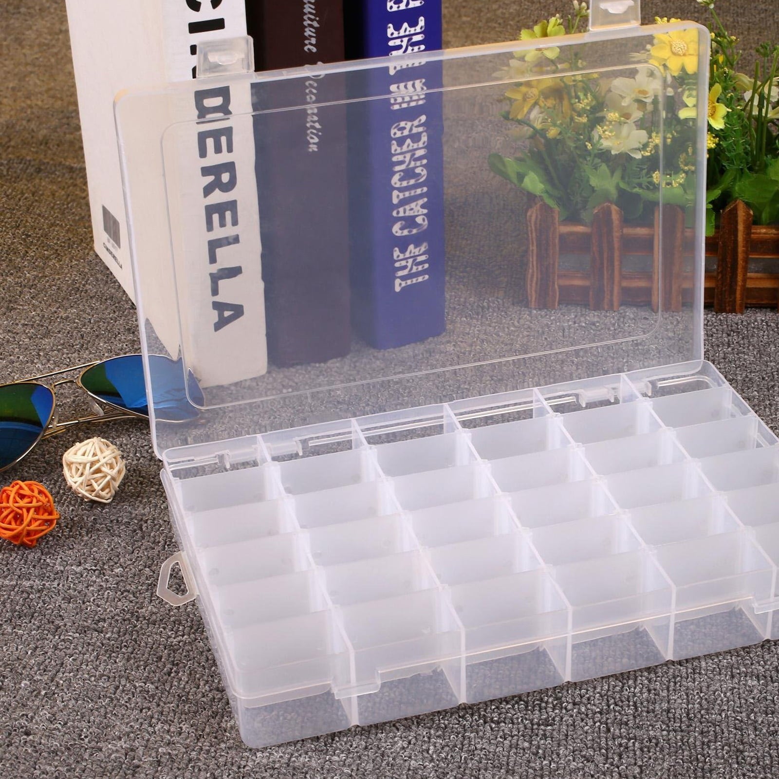 TSV 36 Grids Clear Plastic Organizer Box with Adjustable Dividers， Clear Storage Container for Bead Organizer， Fishing Tackles， Jewelry Storage