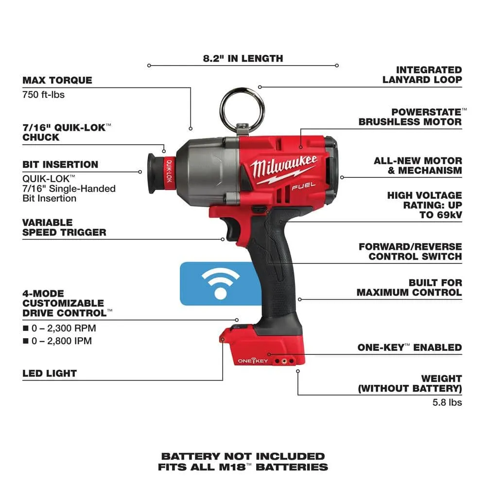 Milwaukee M18 Fuel ONE-KEY 18V Lithium-Ion Brushless Cordless 7/16 in. Hex High Torque Impact Wrench (Tool-Only) 2865-20