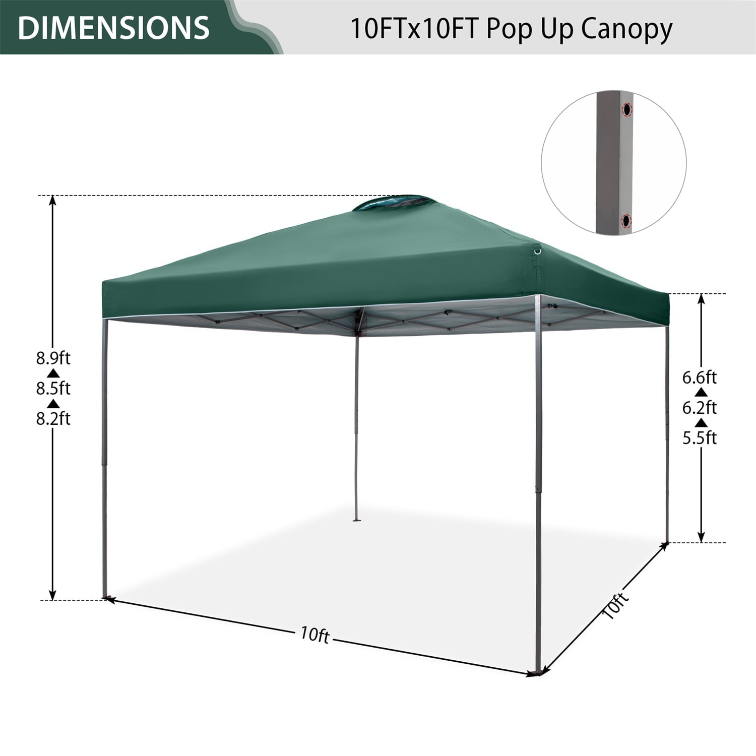 MF Studio 10x10ft Pop-up Canopy Tent Straight Legs Instant Canopy for Outside with Wheeled Bag - Green