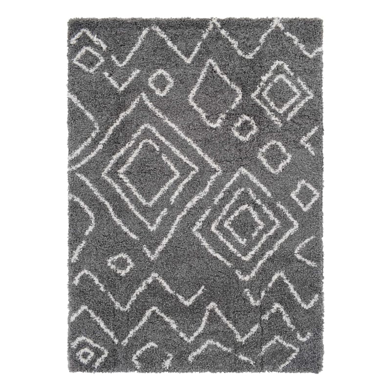 (C167) Dark Grey and Ivory Moroccan Style Shag Area Rug， 8x10