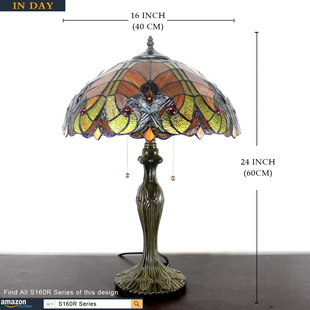 GEDUBIUBOO  Table Lamp Red Liaison Stained Glass Style Bedside Lamp 16X16X24 Inches Antique Desk Reading Light Metal Base Decor Bedroom Living Room  Office S160R Series