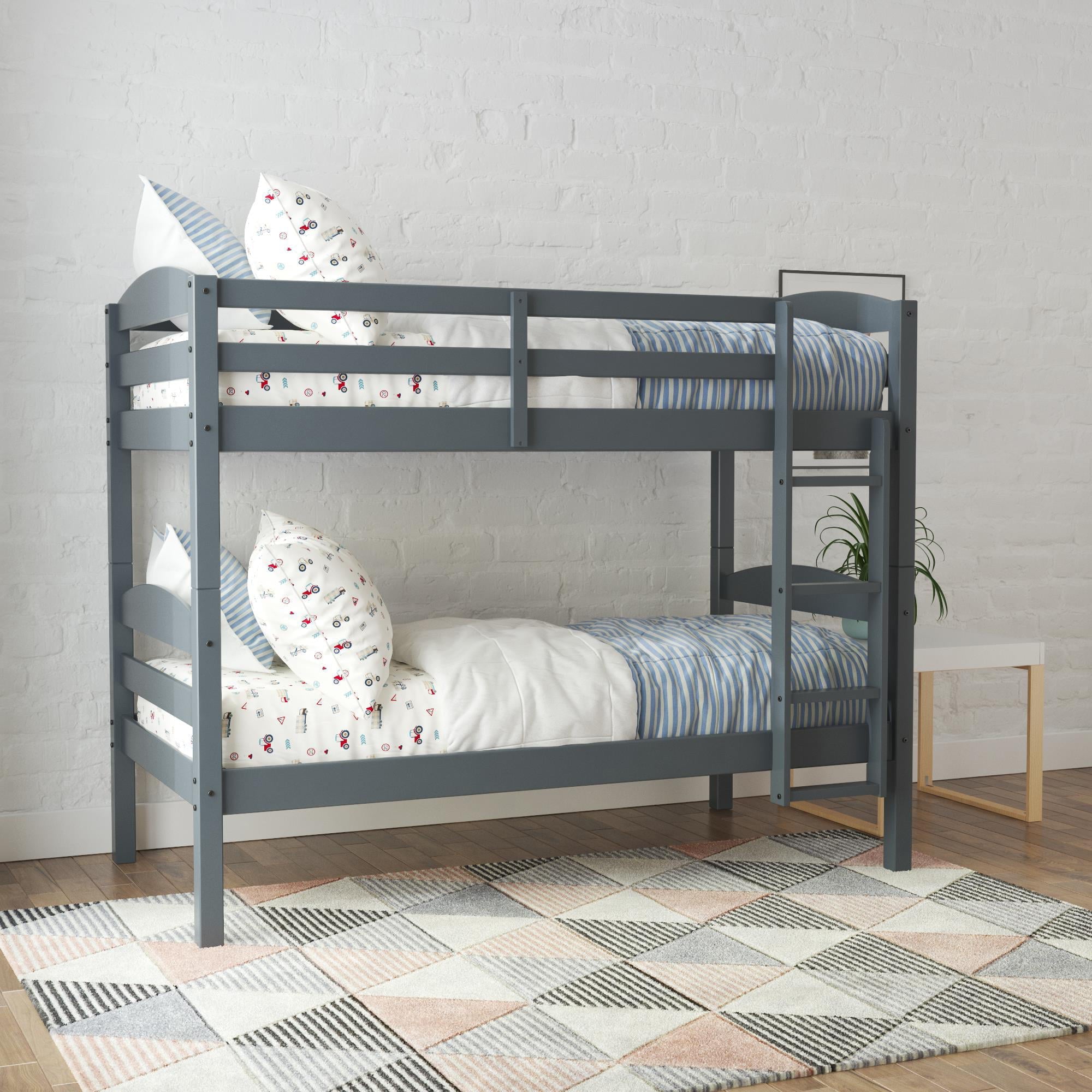 Better Homes & Gardens Leighton Solid Wood Twin-over-Twin Convertible Bunk Bed, Gray