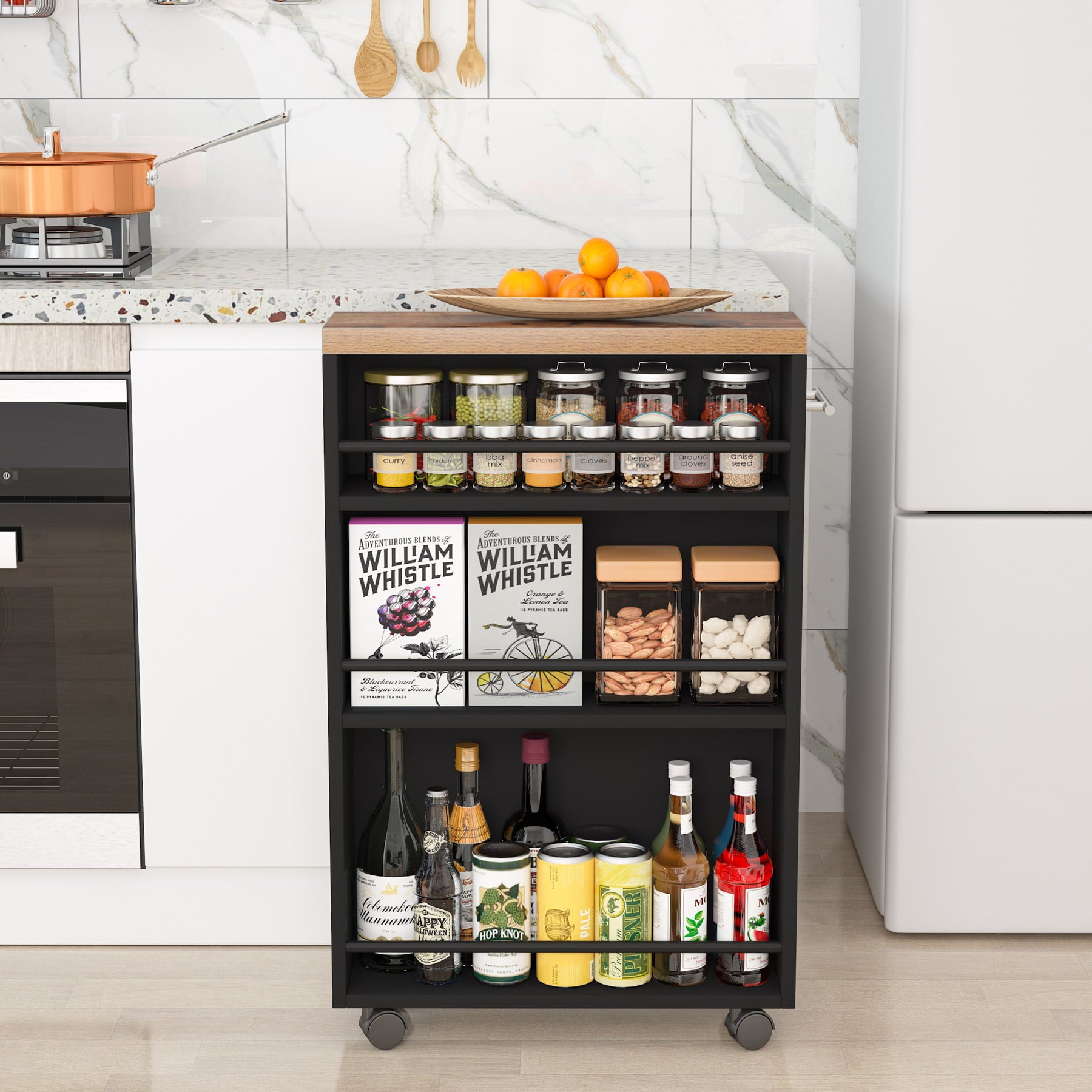 Slim Storage Cart， Rolling Narrow Kitchen Cart on Wheels for Small Place