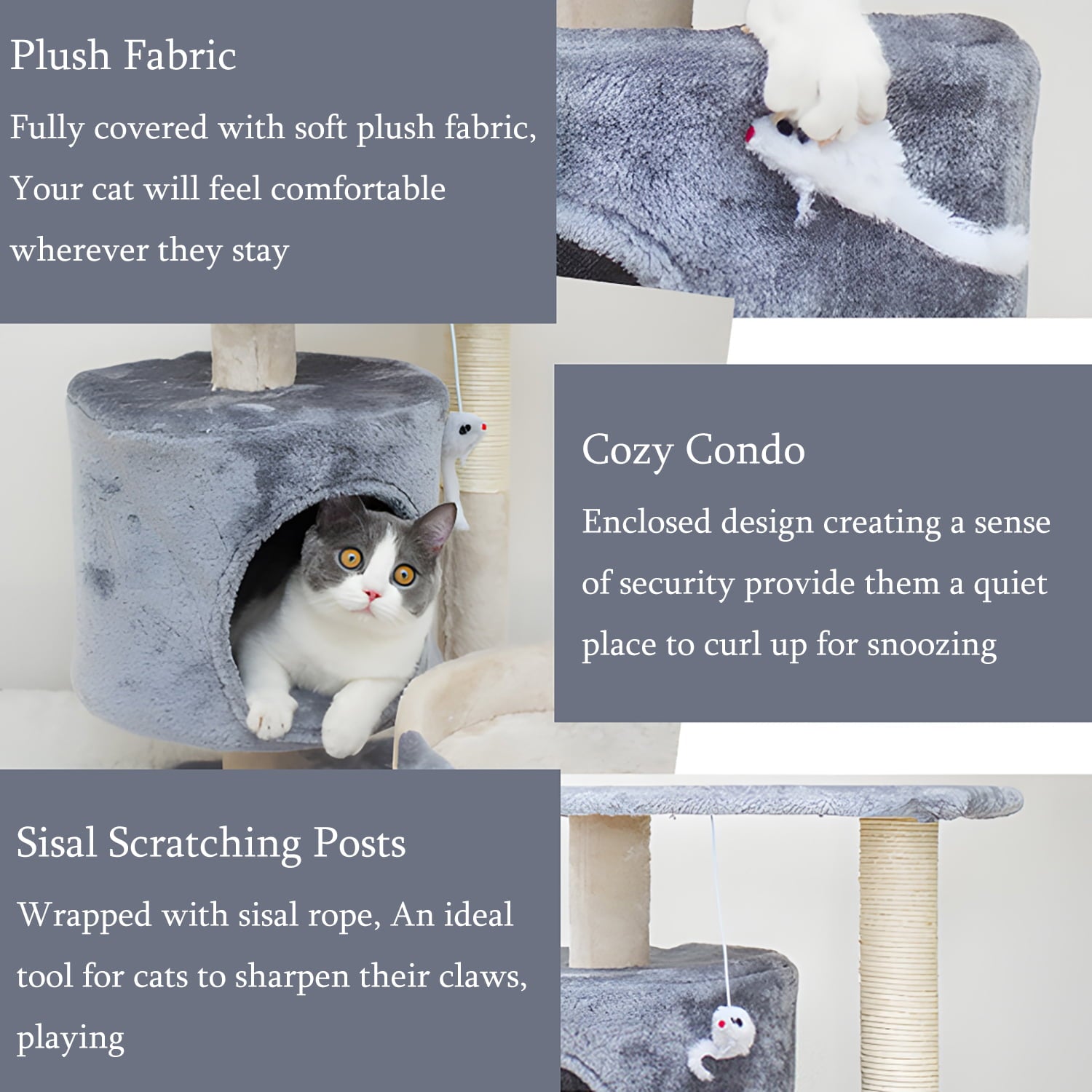 Walchoice Gray Cat Tree Cat Tower for Indoor Cats， Cat Furniture with Scratching Post and Condo， 20.5” x 20” x 15.5”