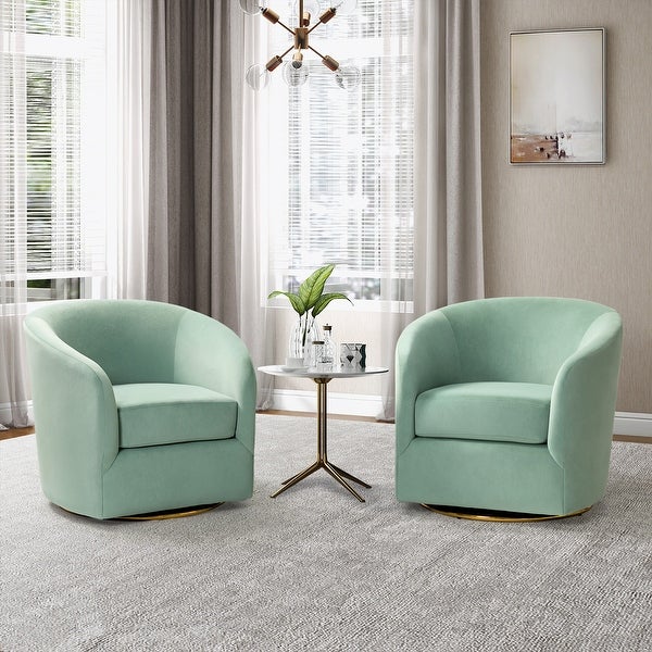 Eleuterio Modern Upholstered Swivel Accent Barrel Chair with Metal Base Set of 2 by HULALA HOME
