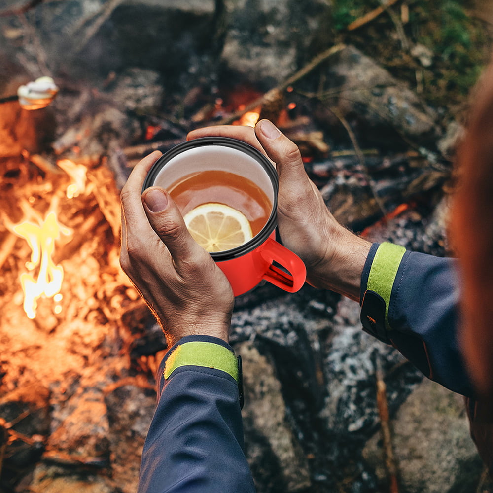 Walchoice 12 oz Enamel Coffee Cup Set of 4，  Small Portable Camping Mugs for Hiking， Travelling， Picnic， Wide Handle and Non Toxic - Colorful