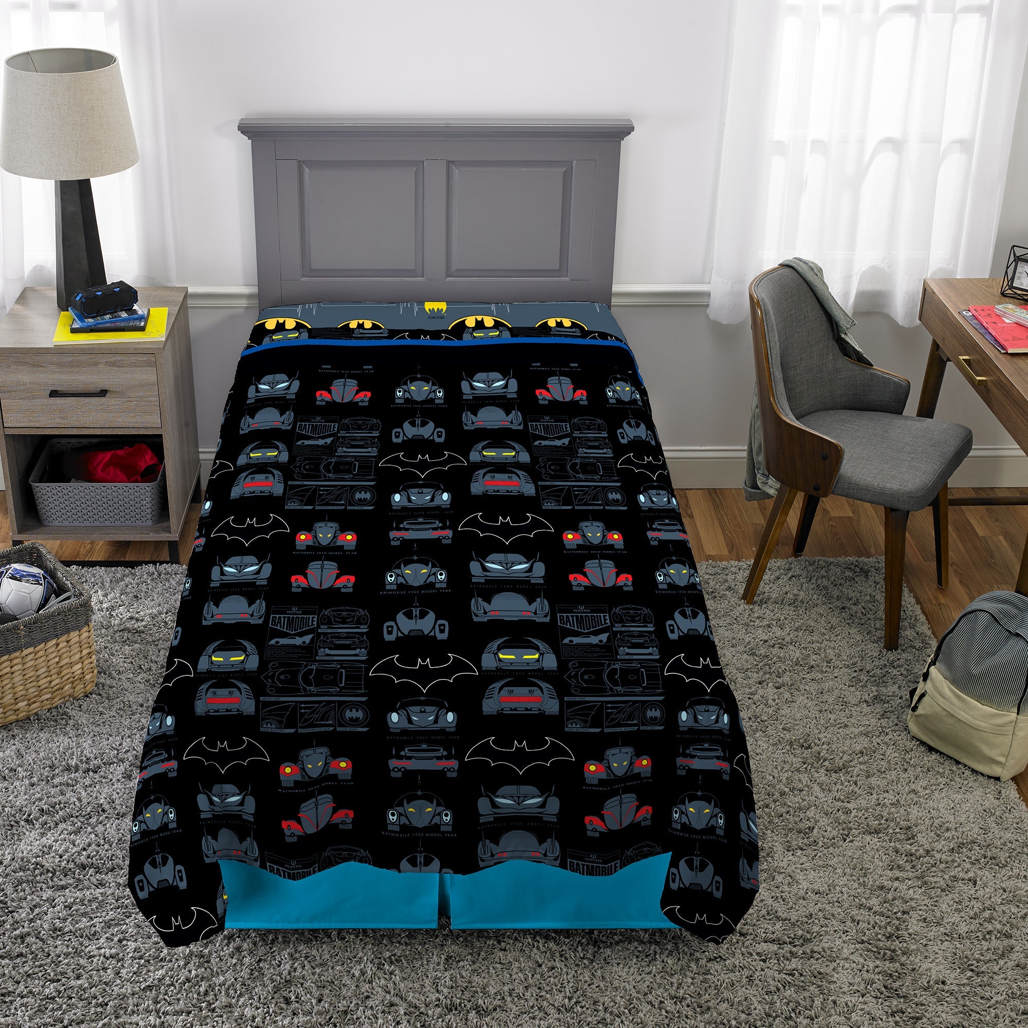 Batman Kids Twin Bed in a Bag, Comforter and Sheets, Gray, Warner Bros