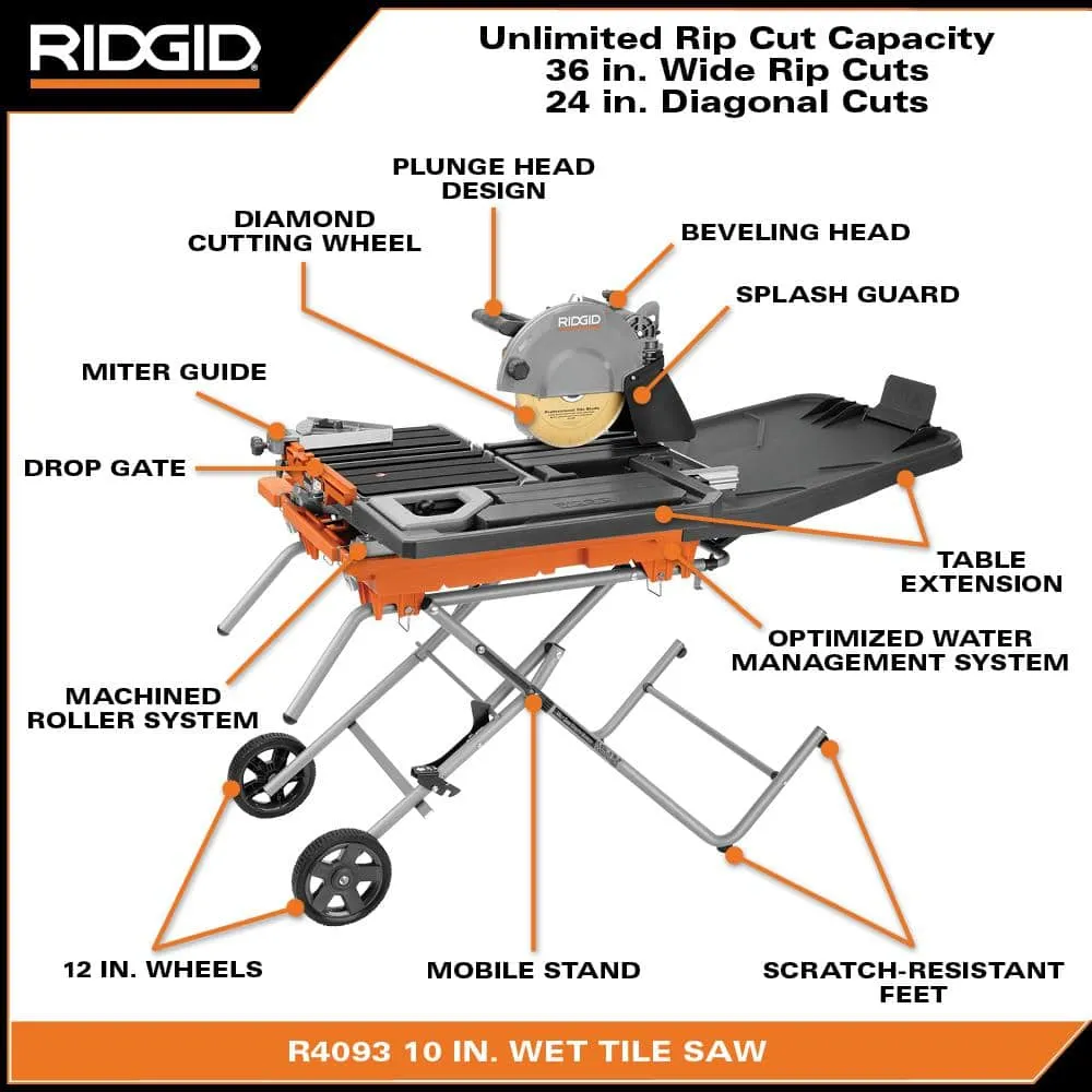 RIDGID 15 Amp 10 in. Wet Tile Saw with Portable Stand R4093