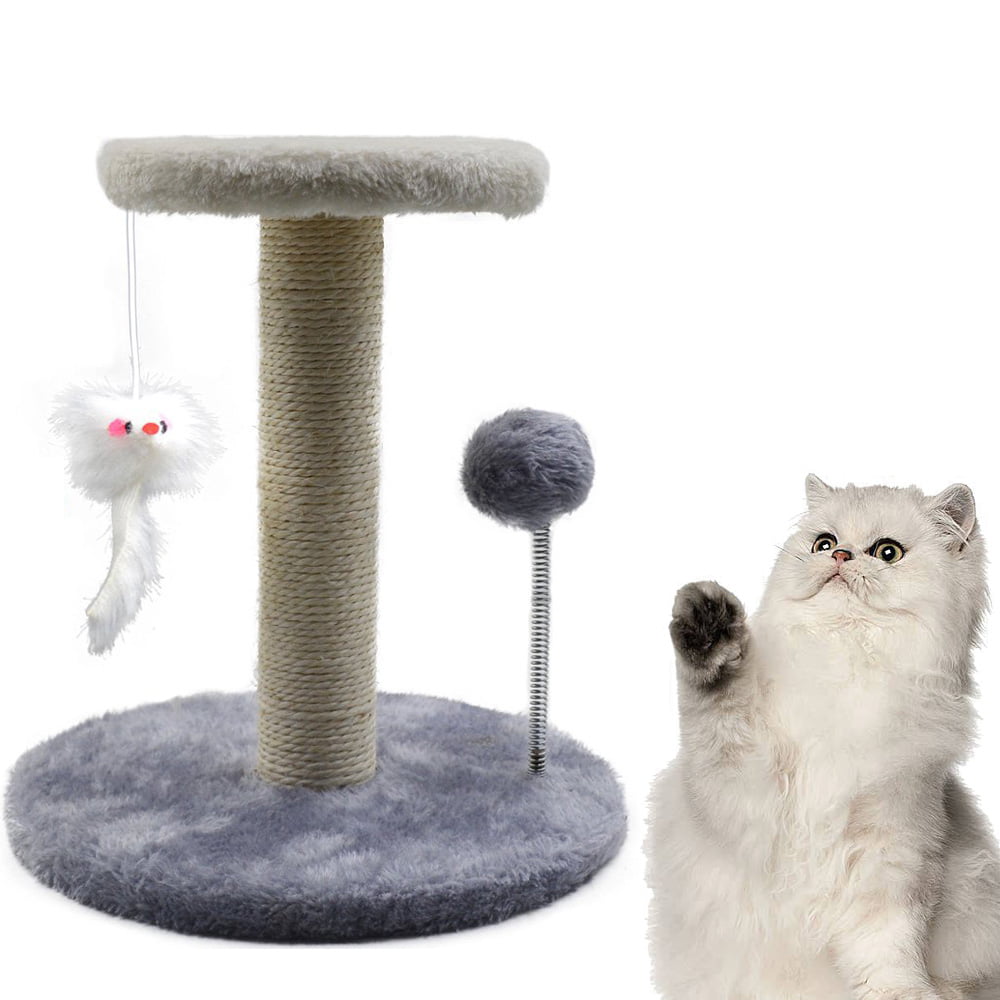 Mingwear Gray Cat Climb Frame， Pet Cat Scratchboard Jumping Platform with Hanging Rat Spring Ball