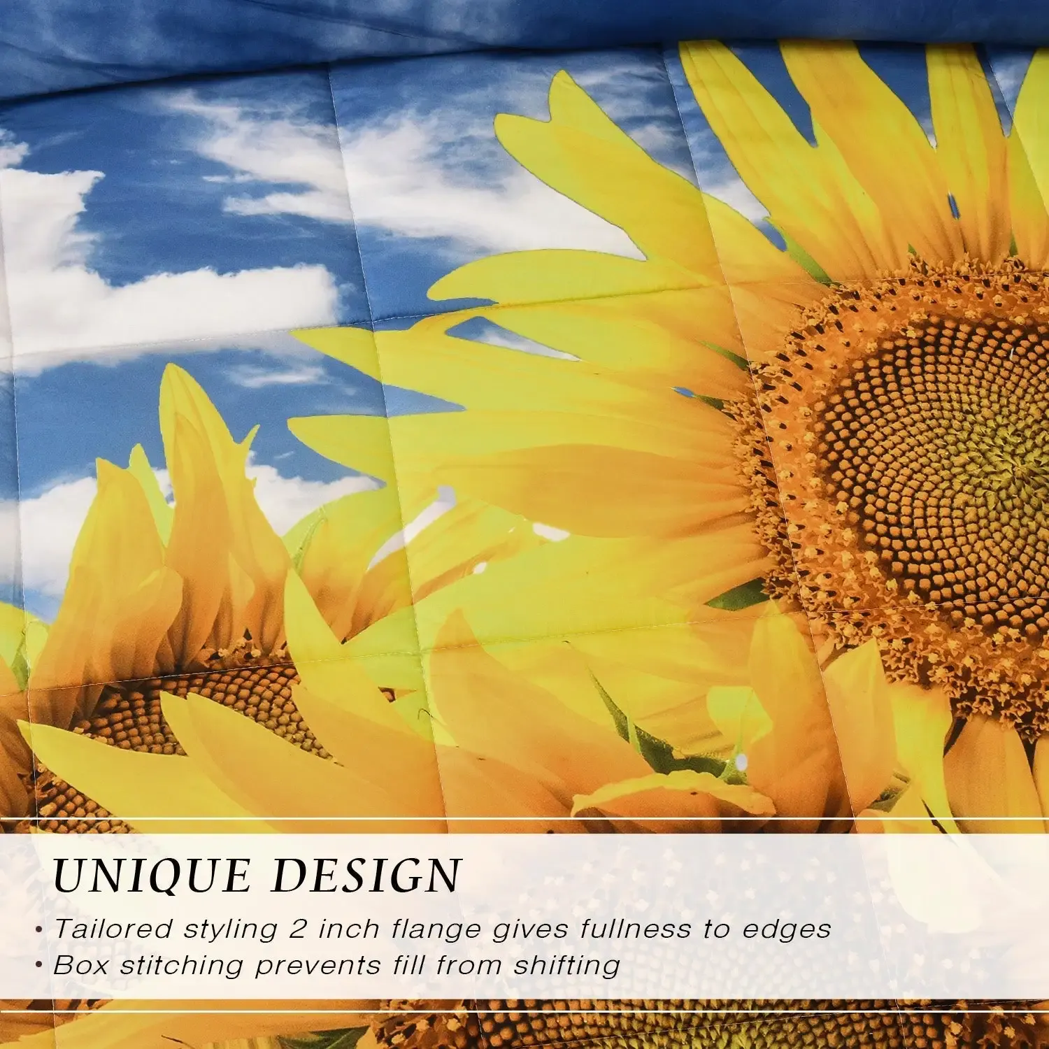 3D Print Sunflower Box Stitched Lightweight All Season Comforter Set