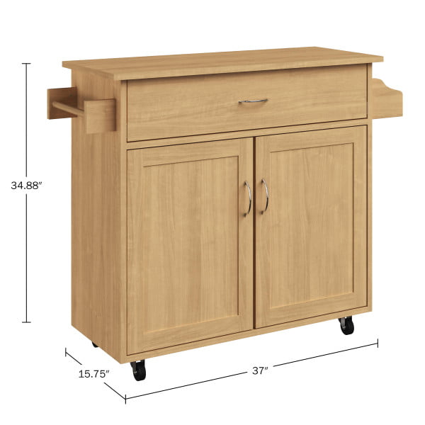 Kitchen Island with Spice Rack and Storage Cabinet - Rolling Cart with Drawers to Use as Coffee Bar， Microwave Stand， or Storage by Lavish Home (Oak)