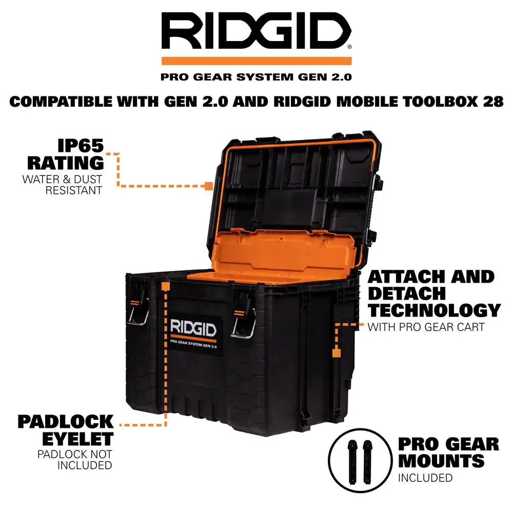 RIDGID 254073 2.0 Pro Gear System 22 in. XL Tool Box Storage and Organizer