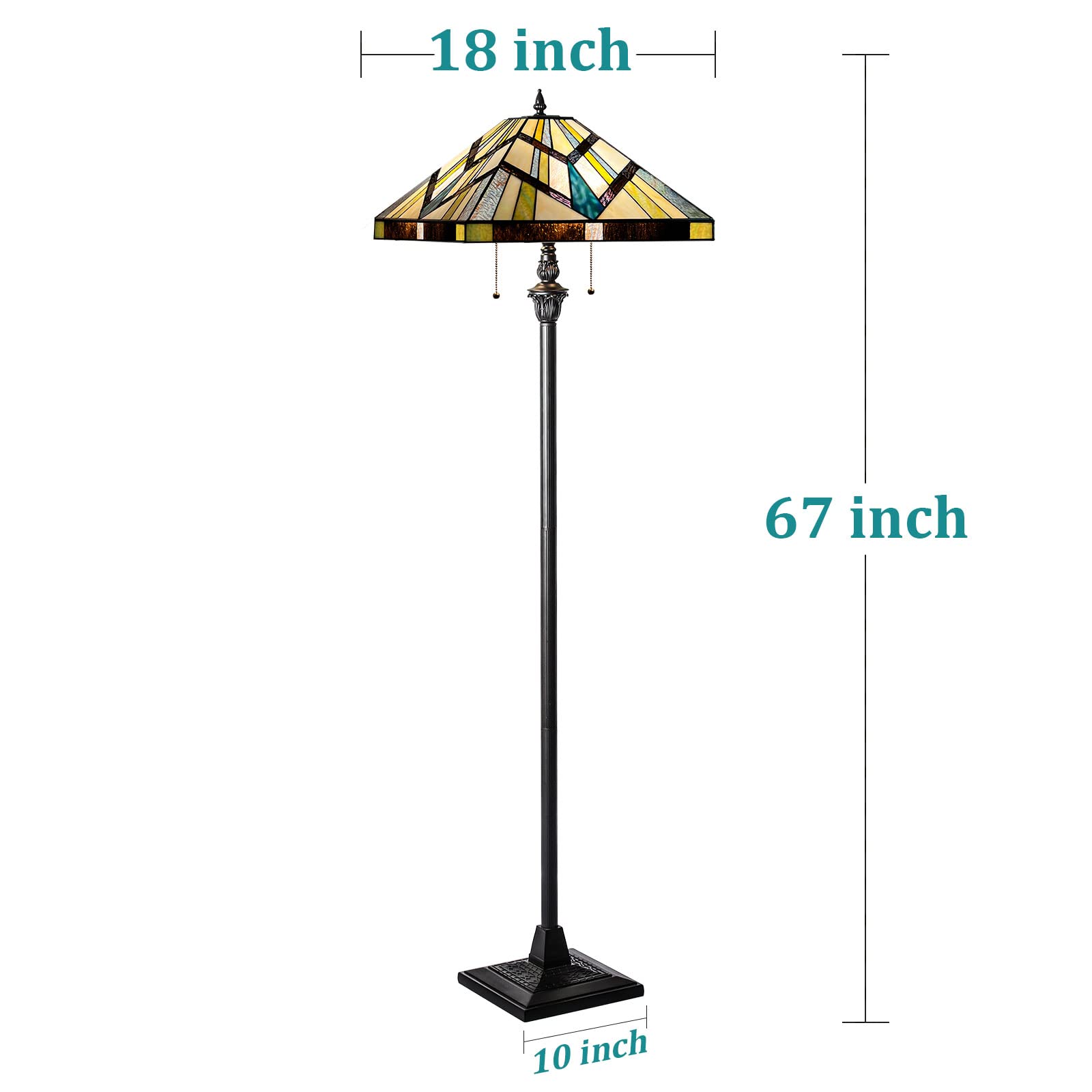  Floor Lamp, 65” Tall Mission Style Stained Glass Standing Floor Lamp