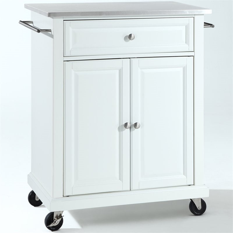 Bowery Hill Stainless Steel Top Kitchen Cart in White
