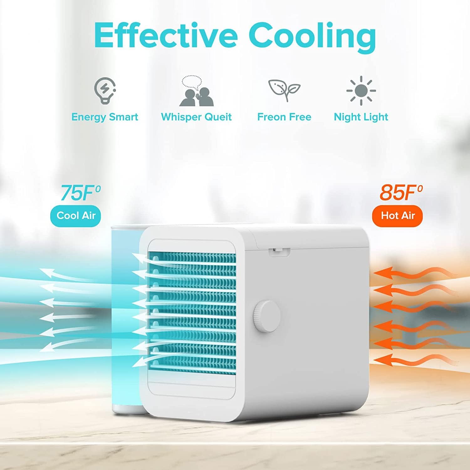 Portable Air Conditioners Fan: 1000ml Evaporative Mini Air Cooler with 3 Speeds, 7 LED Light, Personal Air Cooler Desktop Cooling Fan, Air Conditioner Portable AC Unit for Home Room Office Desk