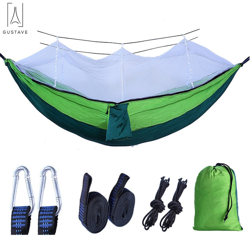 GustaveDesign Portable Camping Hammock 2 Person Double Backpacking Hammock For Camping, Outdoor, Hiking, Travel, Beach, Yard - Green
