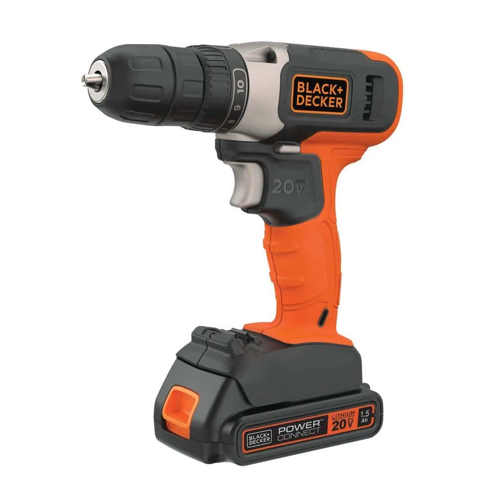 BLACK+DECKER 20V Lithium-Ion Cordless 3/8 in. Drill/Driver with 1.5Ah Battery and Charger BCD702C1