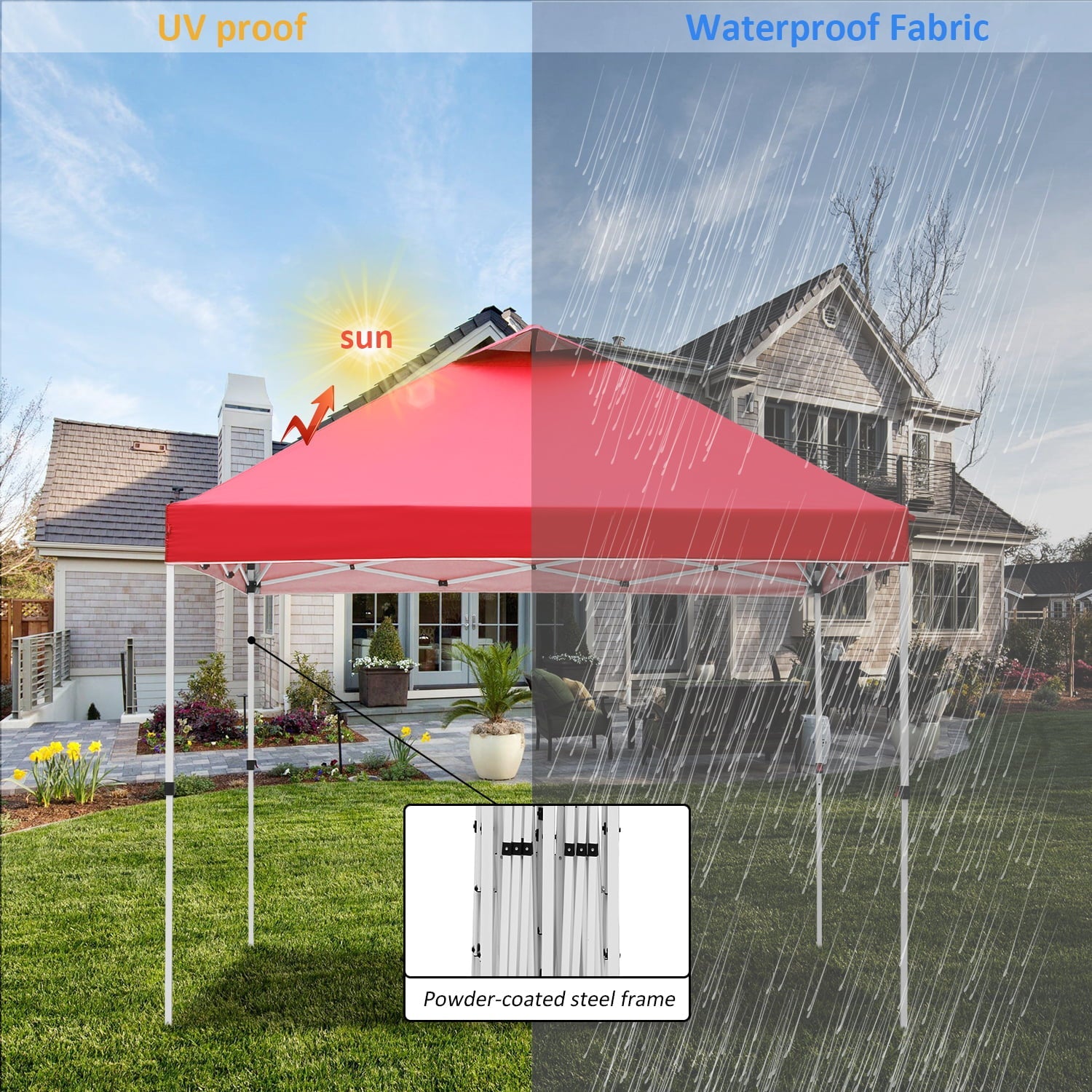 Outdoor Basic 10' x 10' Pop up Canopy Tent Outside Canopy, One Push Tent Canopy with Wheeled Carry Bag, Extra 8 Stakes and 4 Ropes, Red