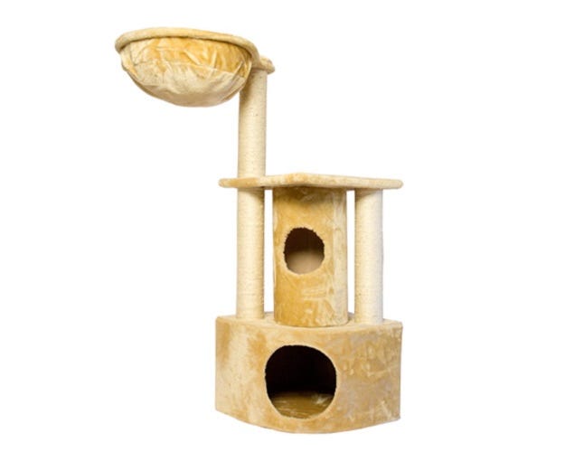 Iconic Pet Peek-a-boo Cat Tree with Sisal Scratching Post， Beige - 51521