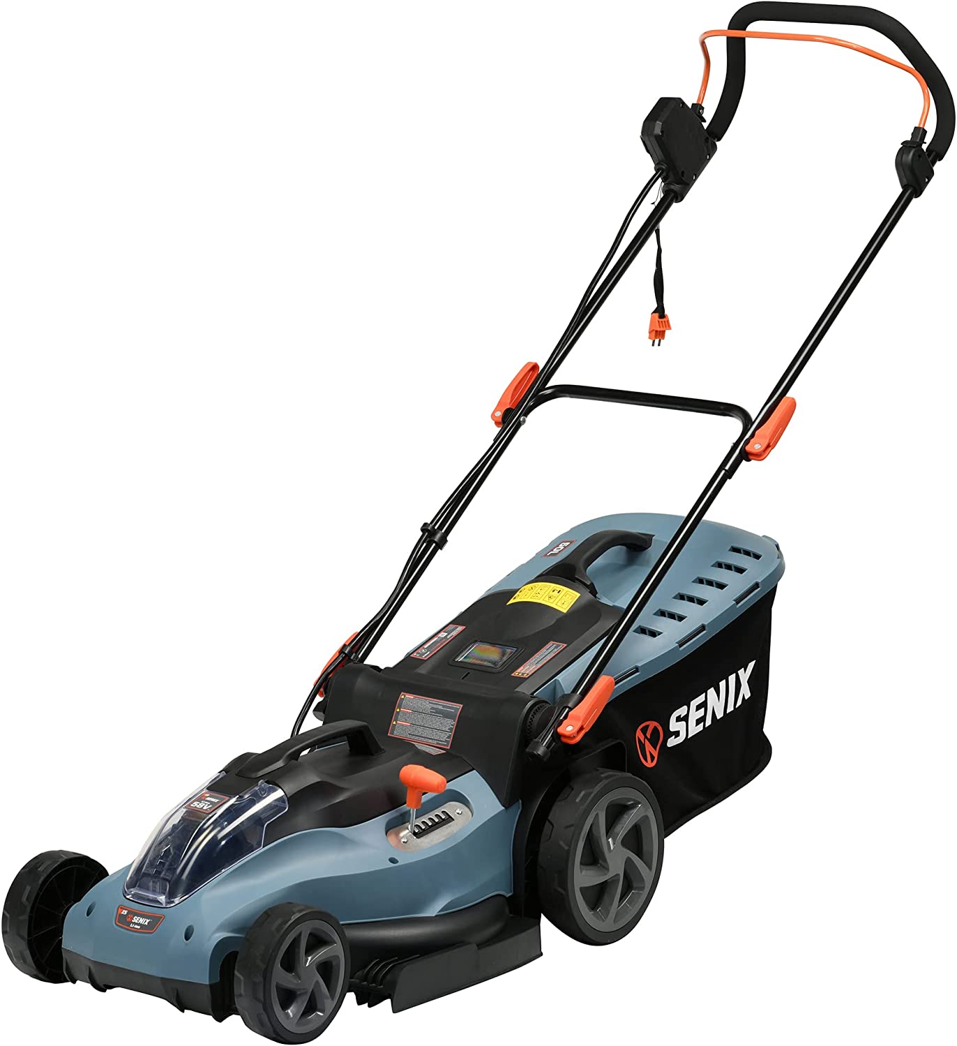 SENIX Electric Lawn Mower， 17-Inch， 58V Max* Cordless Lawn Mower with Brushless Motor， 6-Position Height Adjustment， 2.5Ah Lithium Ion Battery and Charger Included， LPPX5-M， Blue