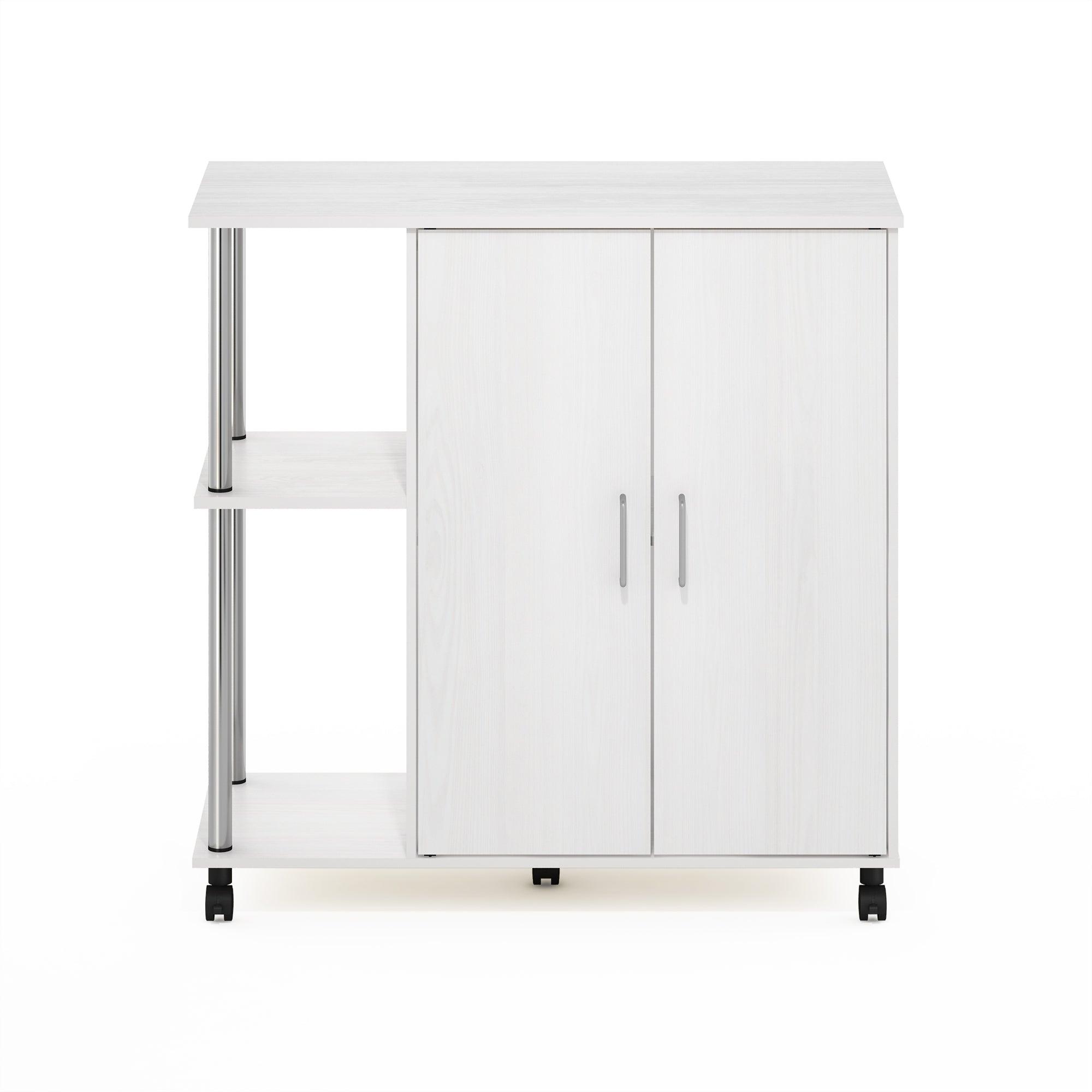 Furinno Helena 3-Tier Utility Kitchen Island and Storage Cart on wheels with Stainless Steel Tubes， White Oak/Chrome