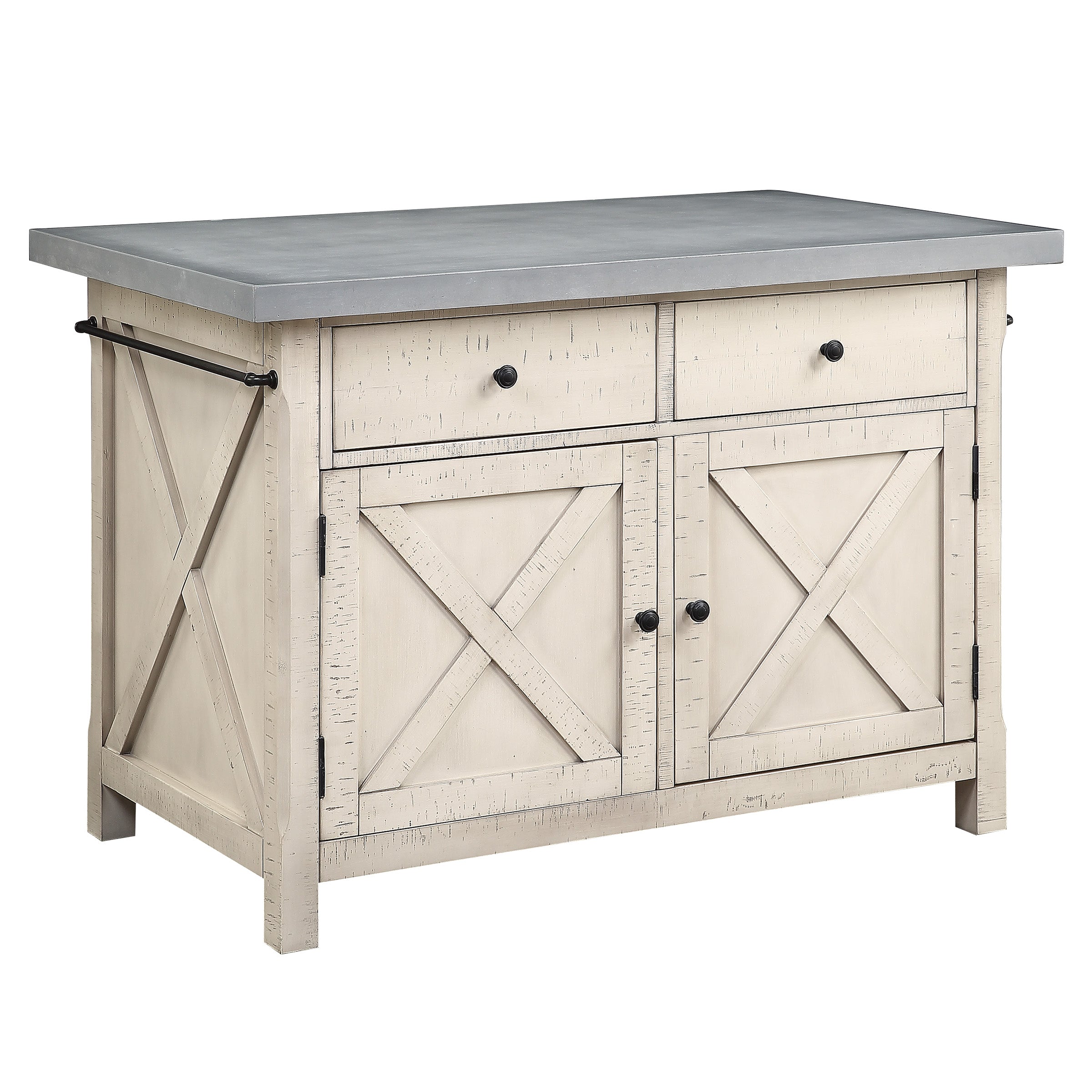 OSP Furniture Nashville Kitchen Island with Cement like Grey Top and 2 Stools