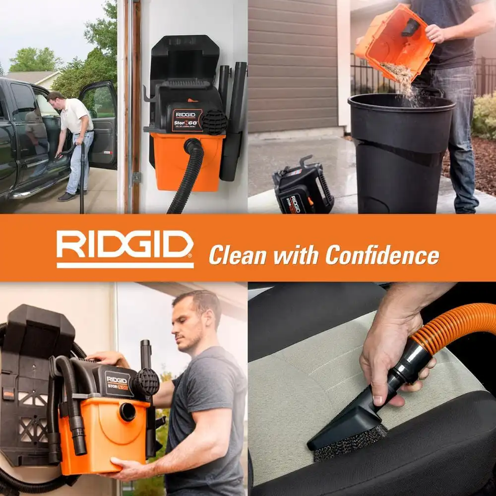 RIDGID 5 Gal. 5.0 Peak HP Portable Wall-Mountable Wet/Dry Shop Vacuum with LED Lighted Car Nozzle and Premium Car Cleaning Kit WD5500B