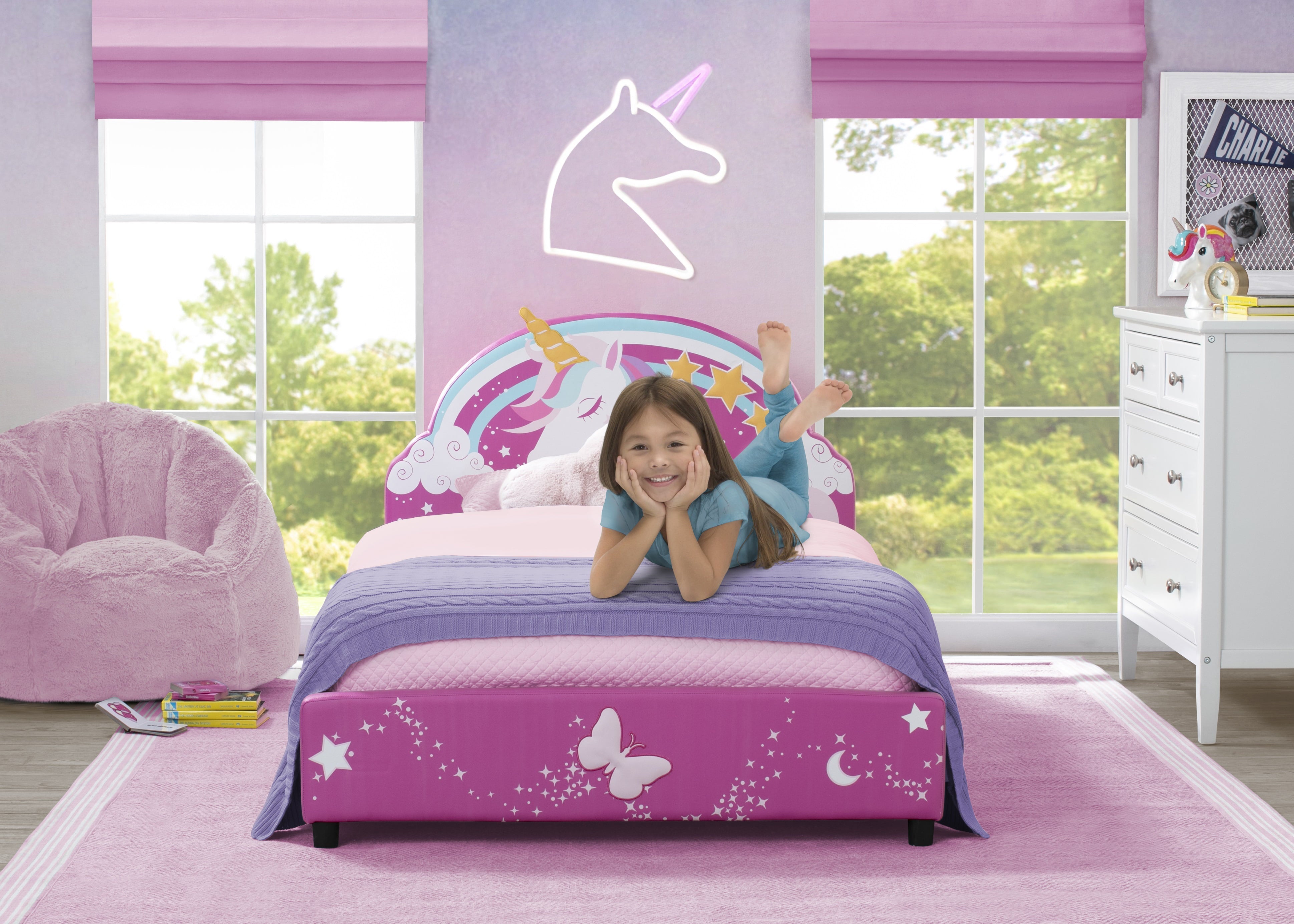 Delta Children Unicorn Upholstered Twin Bed, Pink