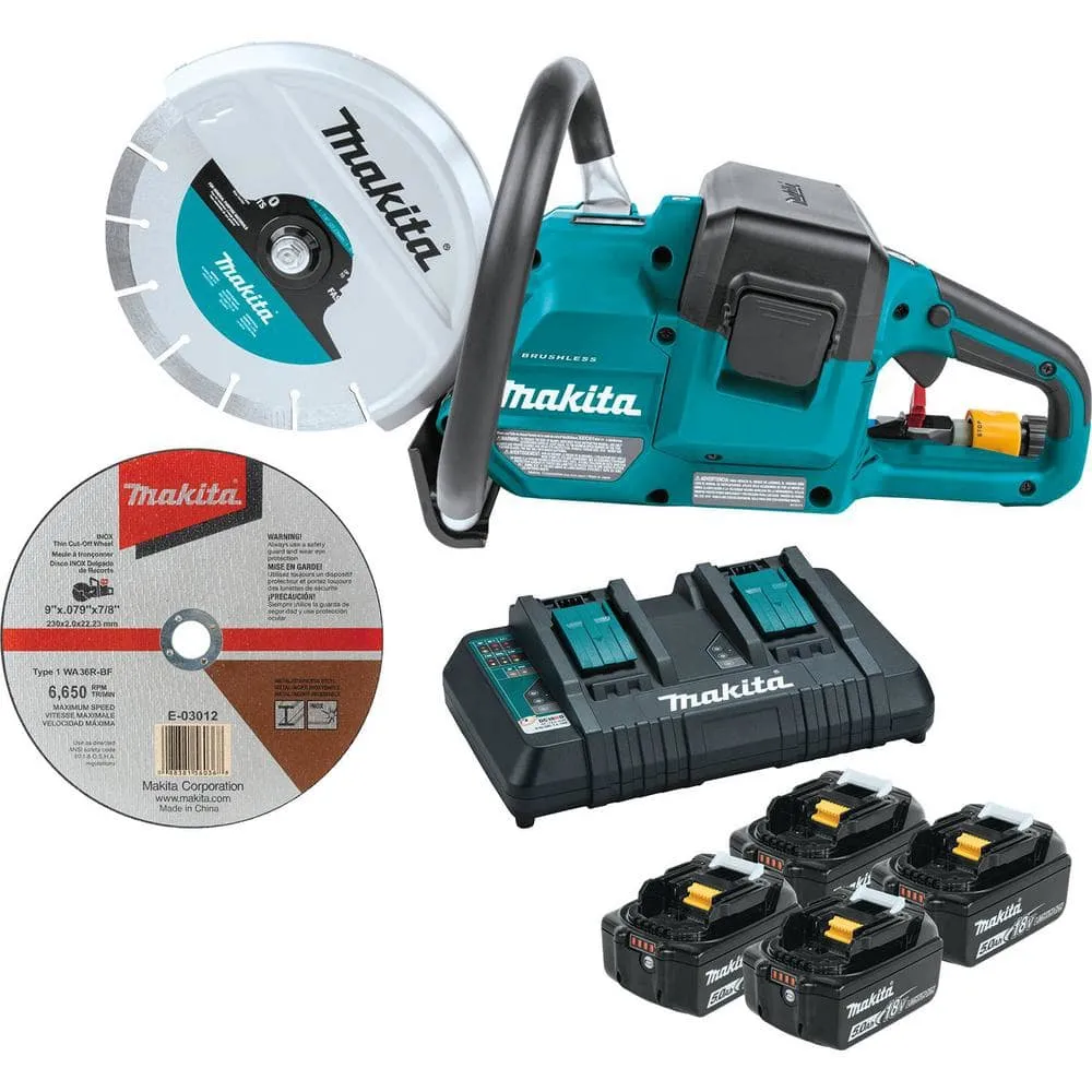 Makita 18V X2 (36V) LXT Lithium‑Ion Brushless Cordless 9 in. Power Cutter Kit, with AFT, Electric Brake, 4 Batteries (5.0 Ah) XEC01PT1