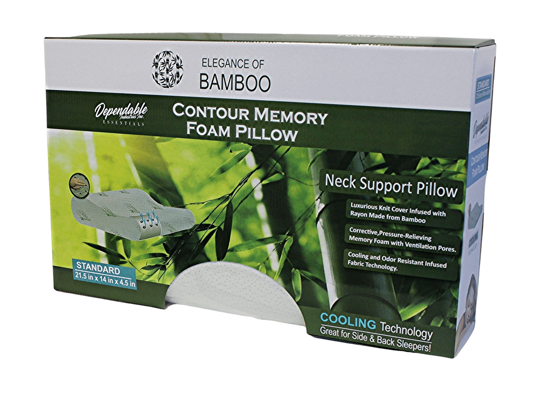 Bamboo Contour Sleep Pillow Neck Pain Side and Back Sleepers Comfort Memory Foam Cooling Technology