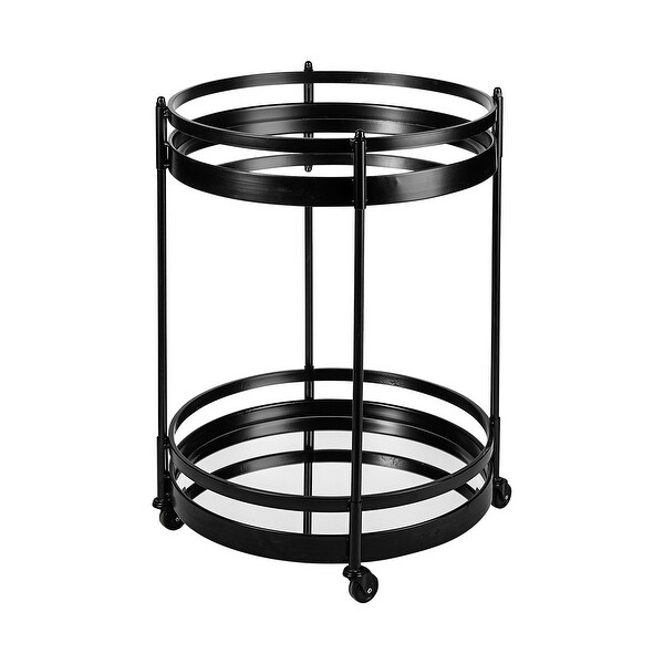 Ada Round Shape Black Metal Frame Two-Tier w/Glass Shelf Bar Cart - - 37534223