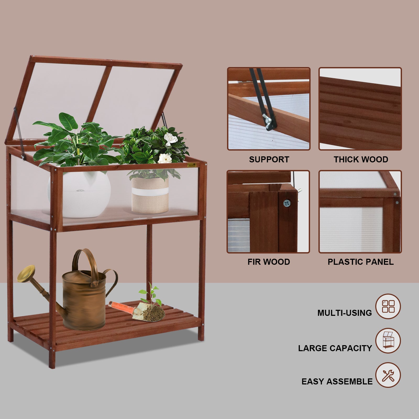 Wooden Greenhouse with Shelf  Cold Frame Garden for Home Decor Patio Balcony