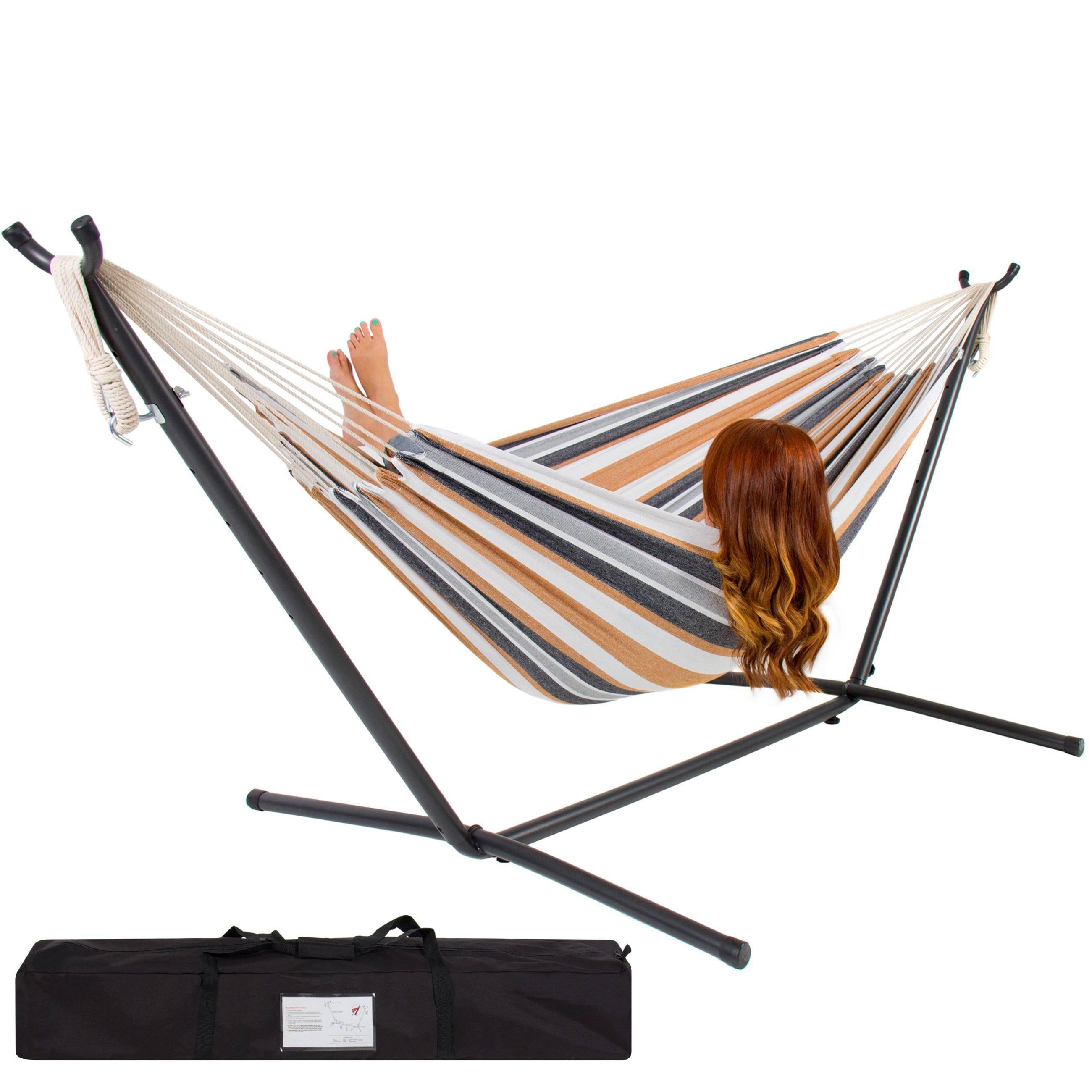 CozyBox Premium 2-Person Portable Hammock with Premium Canvas and 450 LB Capacity Metal Stand Great for Patio Beach Camping Tailgate