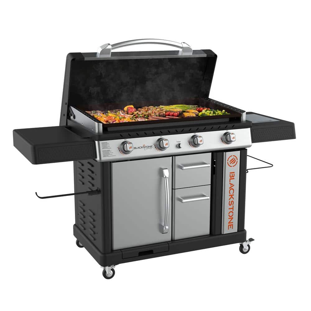 Blackstone 36 in. 4-Burner Propane Griddle in Stainless Steel with Hood 1902