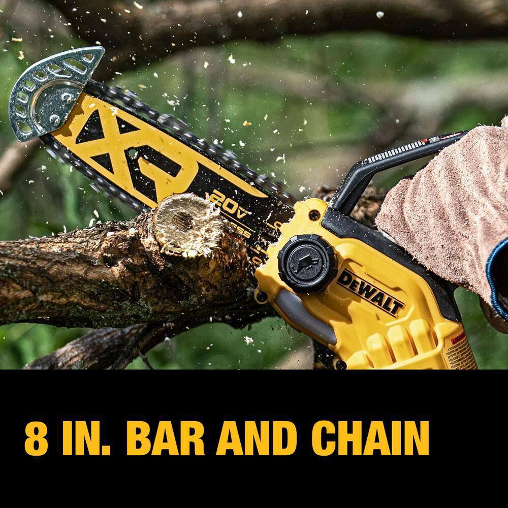 DEWALT DCCS623L1 8 in. 20-Volt Lithium-Ion Pruning Electric Battery Chainsaw Kit with 3Ah Battery and Charger