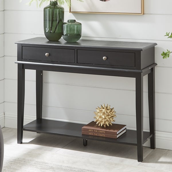 （Exquisite Preference）Black Console Table with 2 Drawers and Open Shelf， Farmhouse Small Entry Table， 39