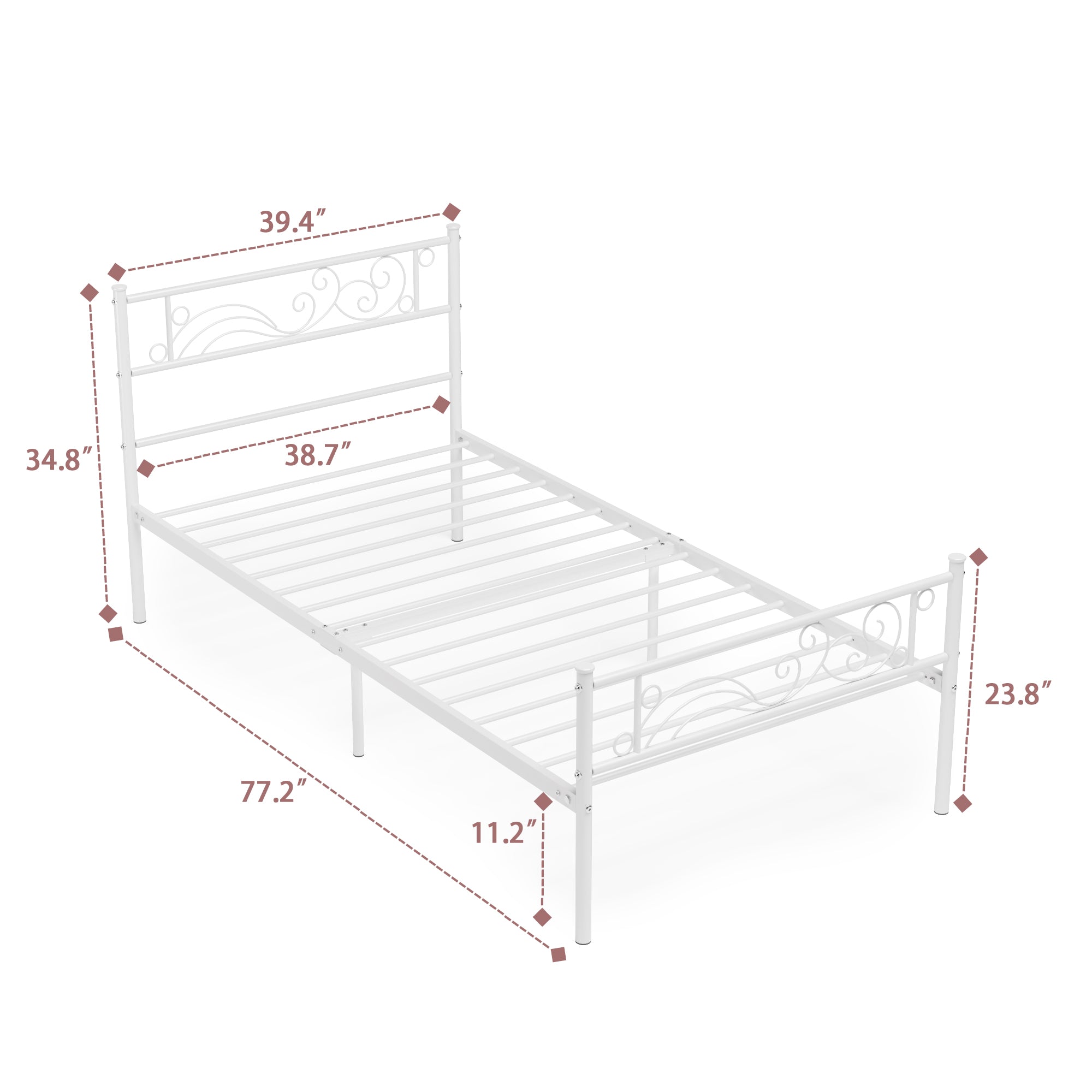 Weehom Twin Metal Bed Frame with Headboard Footboard, Platform Bed Frame Heavy Duty Mattress Foundation for Kids Teens Adults, White