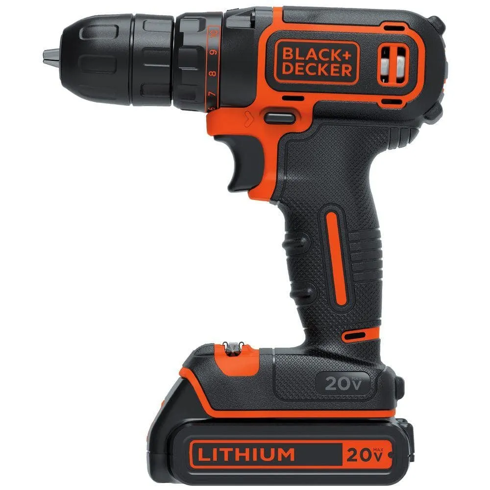 BLACK+DECKER 20V MAX Lithium-Ion Cordless 3/8 in. Drill/Driver with Battery 1.5Ah and Charger BDCDD120C