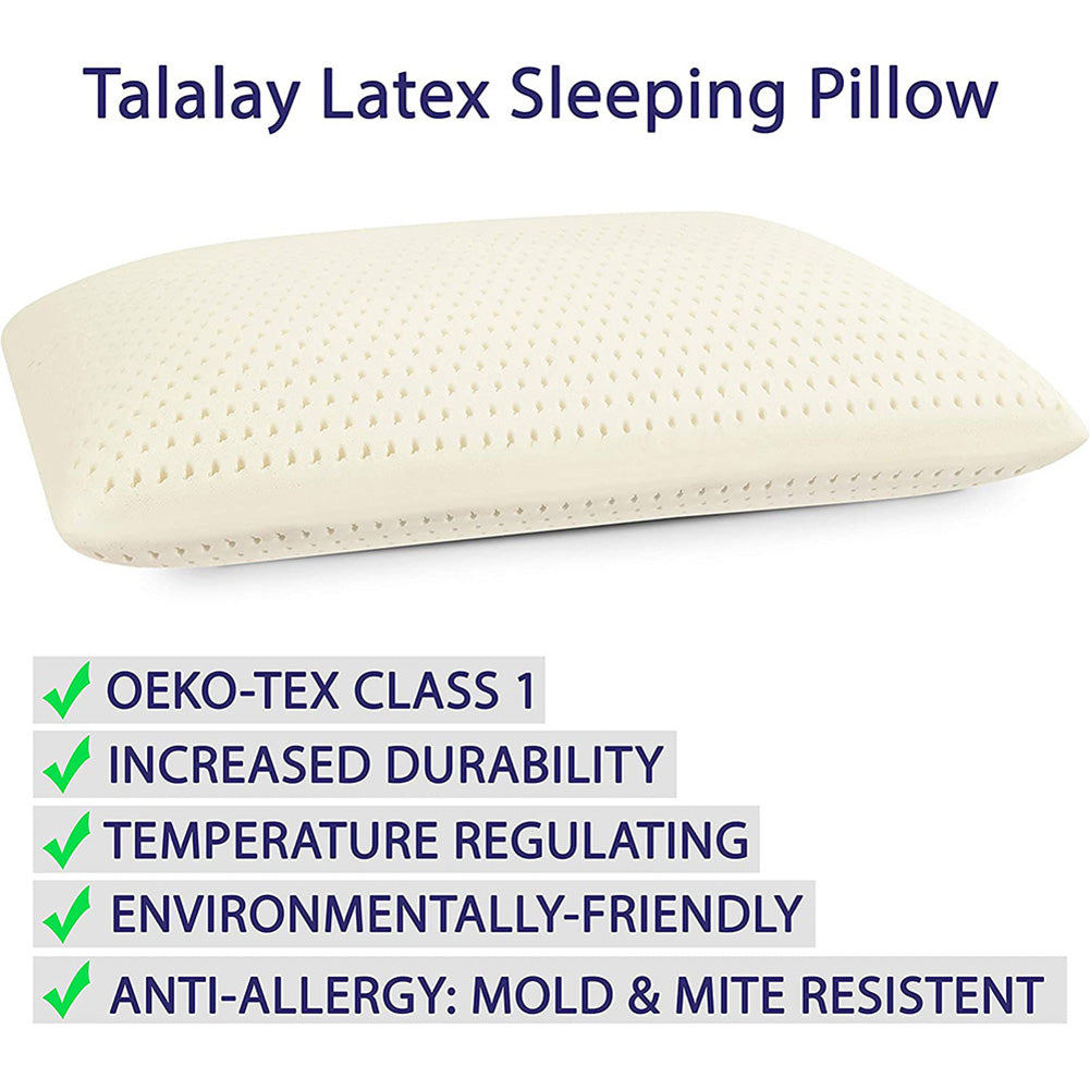 American Talalay Latex Medium Support Bed Pillow For Sleeping With Luxurious 100% Cotton Sateen, 400Tc Cover, Standard High Profile – Made In Usa