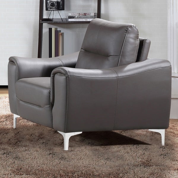 Strick and Bolton Vicente Modern-style Grey Leather Gel Upholstered Living Room Chair