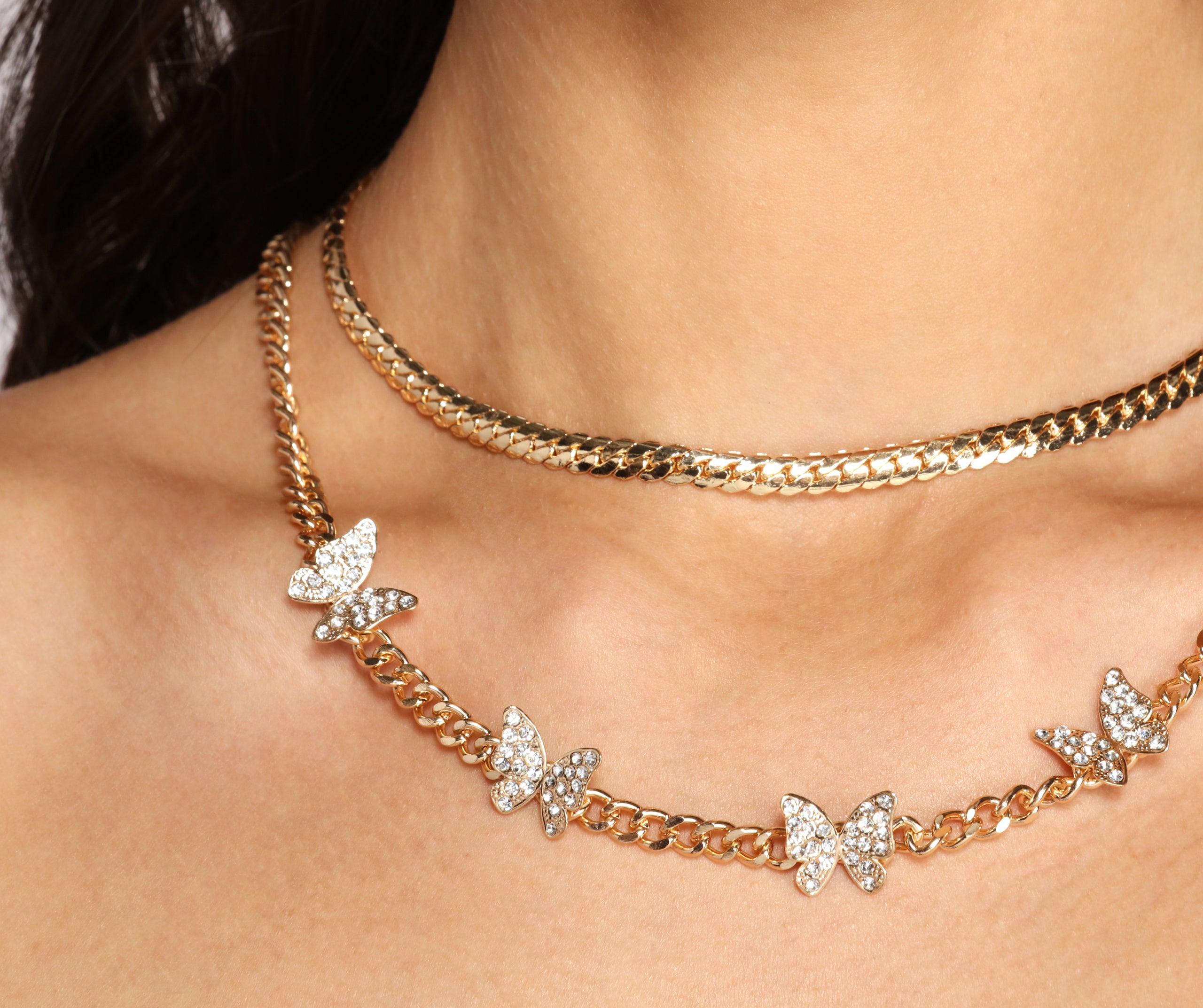 So Chic Two Row Butterfly Chain Choker