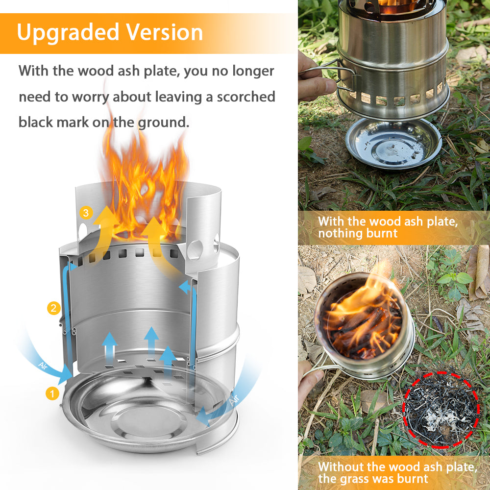 Tomshine Upgrade Camping & Backpacking with Wood Ash Plate & Foldable Handle , Portable Folding Windproof Wood Burning Compact Stainless Steel Outdoor Camping Hiking Picnic BBQ